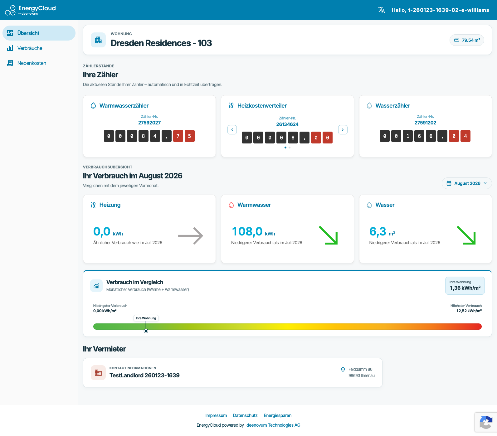 EnergyCloud Mieterportal mit Verbrauchsinformationen